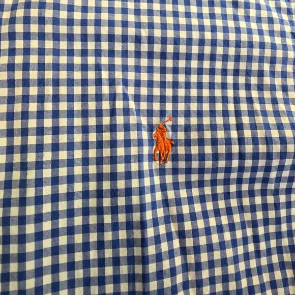 Ralph Lauren Men's Size Medium Blue Gingham Button-Down Shirt Cotton Orange Logo - Picture 4 of 7
